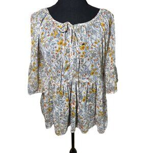 BLU PEPPER by Anthropolgie Floral Womens Babydoll Top Womens Size S Cottage Core